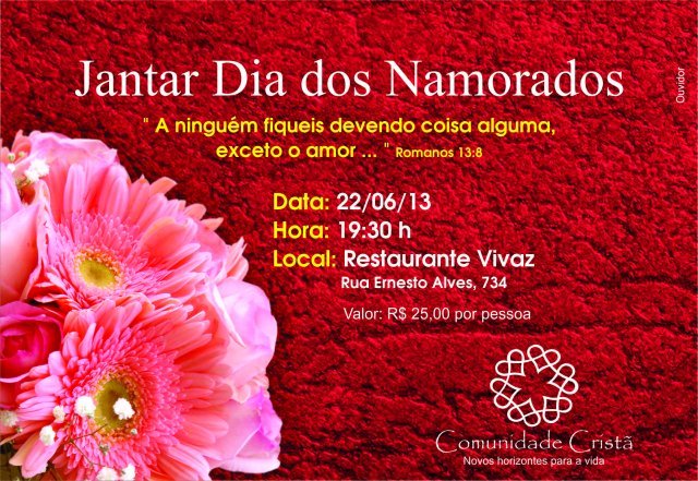 Jantar Dia dos Namorados - Comunidade Cristã de SCS